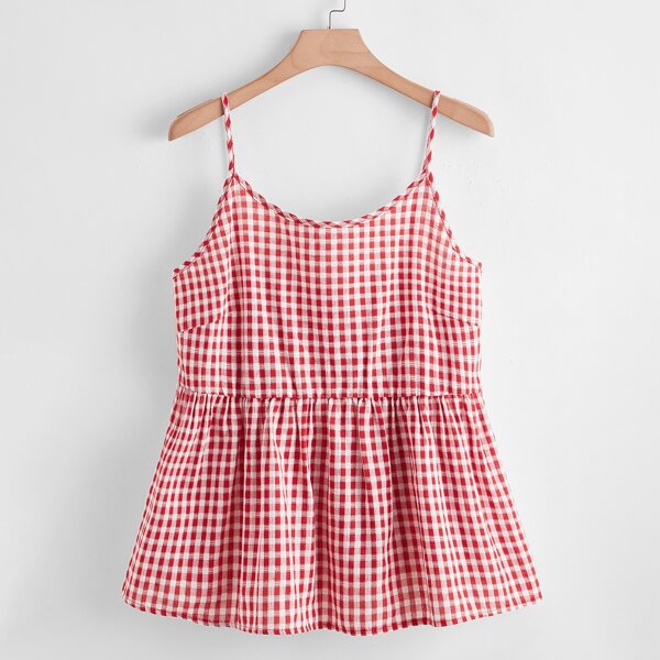 

Plus Gingham Ruffle Hem Cami Top, Red