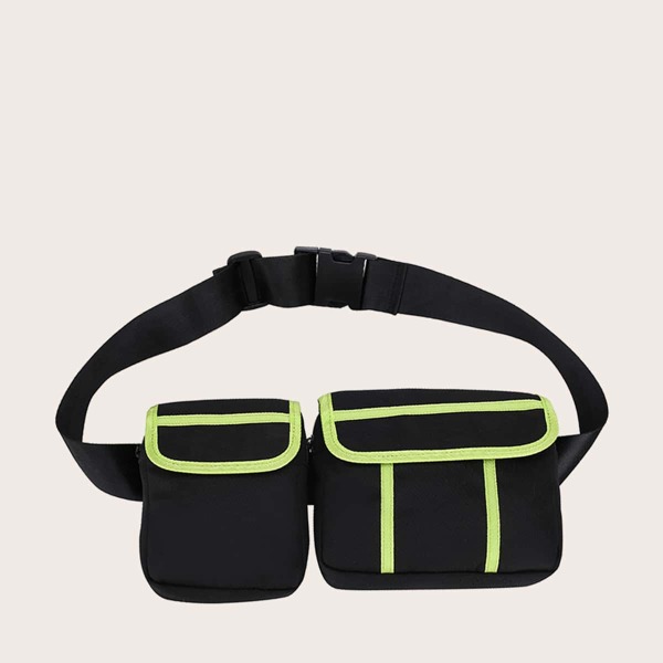 

Men Double Pocket Fanny Pack, Black
