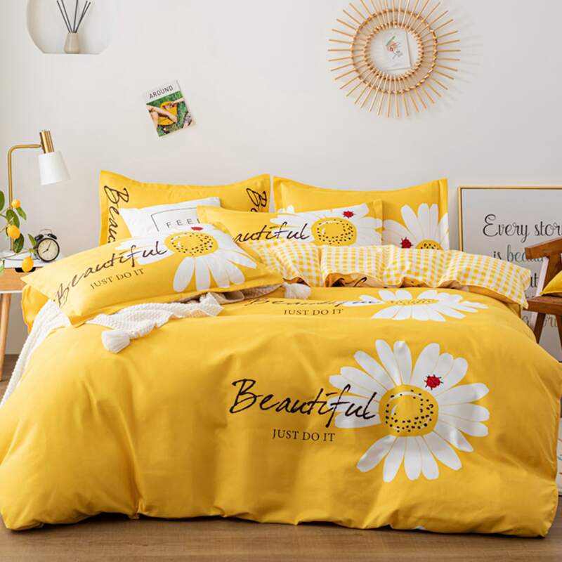 

Flower Print Bedding Set Without Filler, Yellow