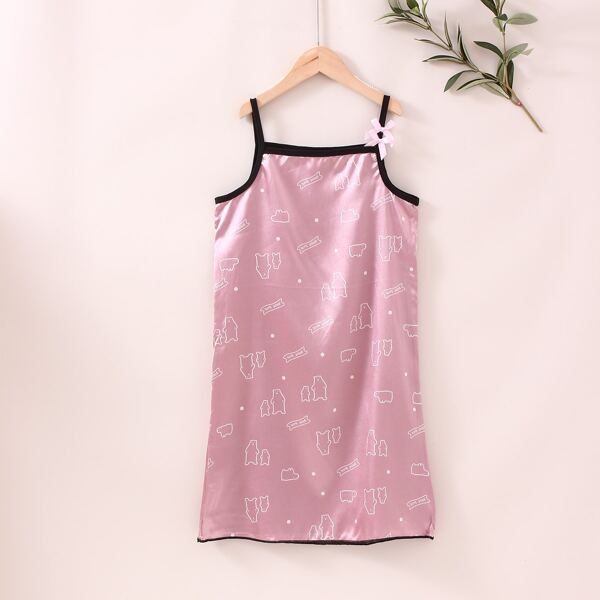 

Girls Bear & Letter Graphic Cami Dress, Baby pink