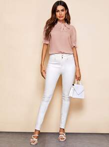 SHEIN Clasi Áo sơ mi Xù màu trơn Màu Hồng baby Thanh lịch - Màu Hồng baby - Xem 5