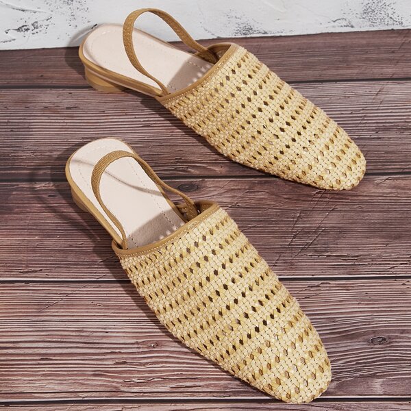 

Hollow Out Slingback Flats, Beige
