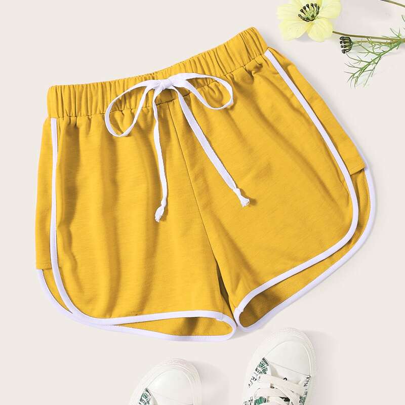 

Contrast Binding Knot Track Shorts, Mustard yellow