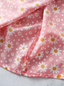 Tie Front Ditsy Floral Print Dress - Pink - View 4