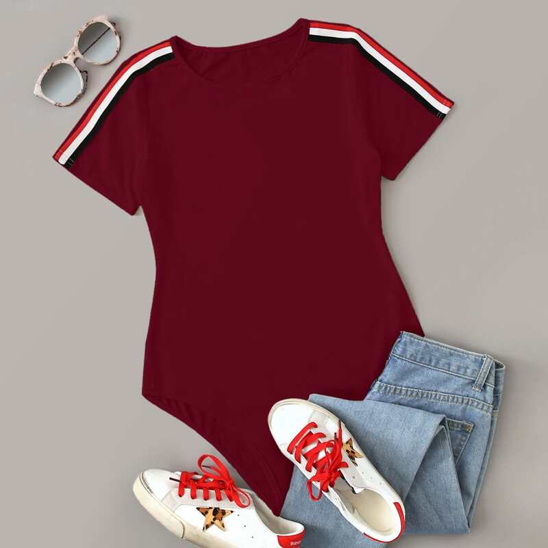 

Side Stripe Tee Bodysuit, Burgundy