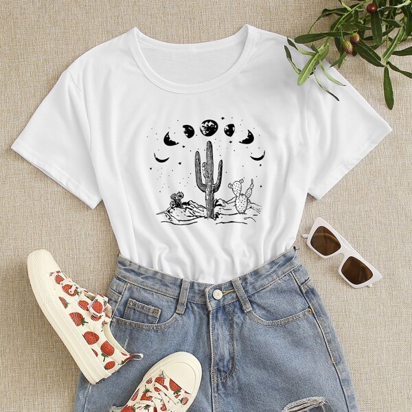 

Cactus And Graphic Print Tee, White