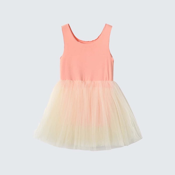

Toddler Girls Contrast Mesh Lettuce Trim A-line Dress, Multicolor