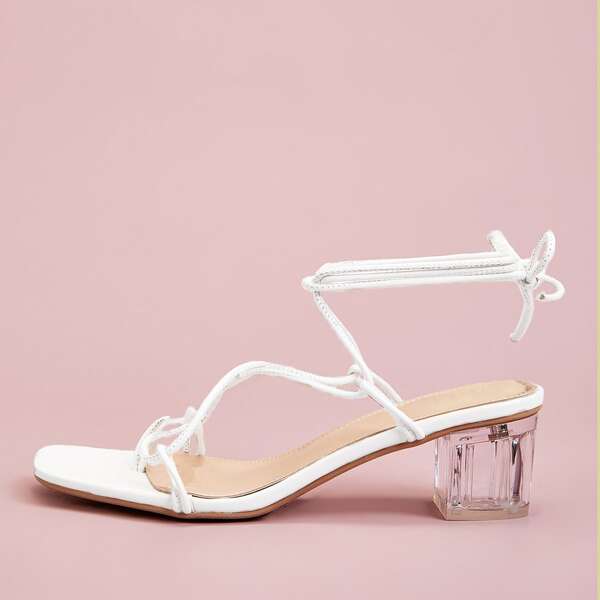 

Toe Post Tie Leg Chunky Heels, White