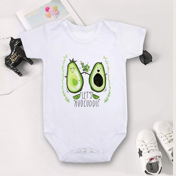 

Baby Boy Avocado & Slogan Graphic Bodysuit, White