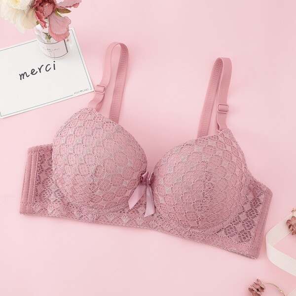 

Floral Lace Underwire Bra, Dusty pink