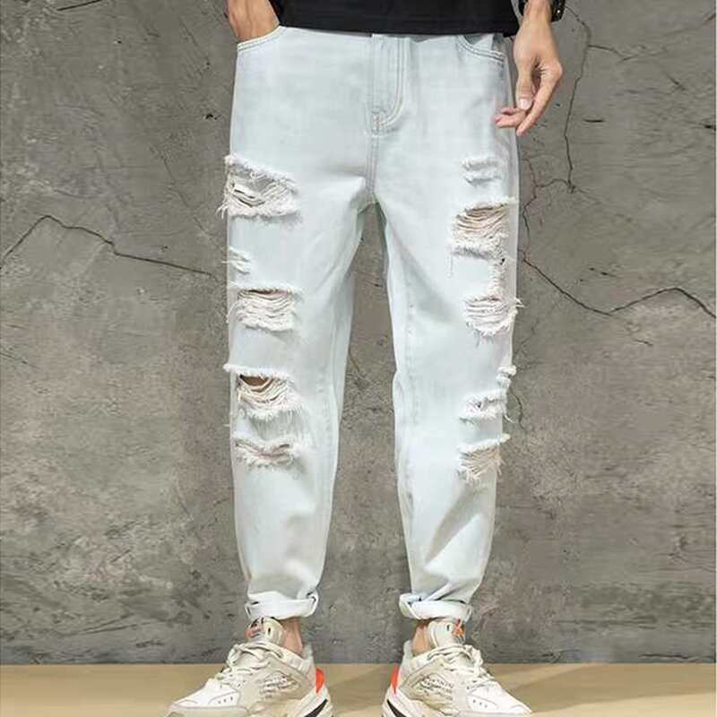 

Guys Ripped Carrot Jeans, Light wash