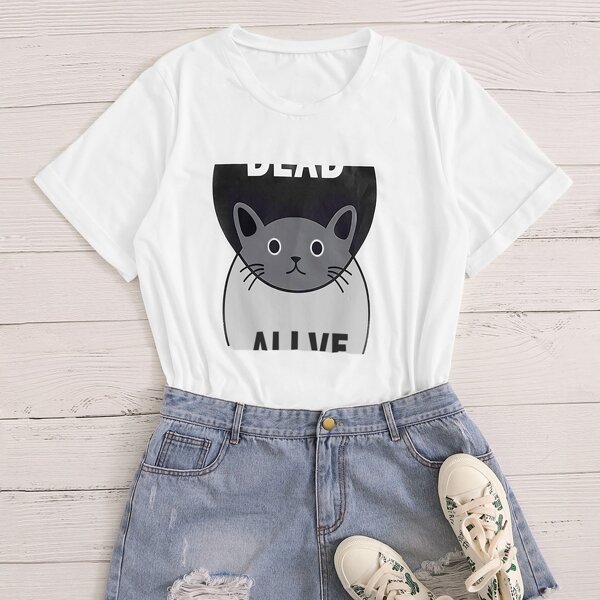 

Plus Cartoon & Letter Graphic Tee, White