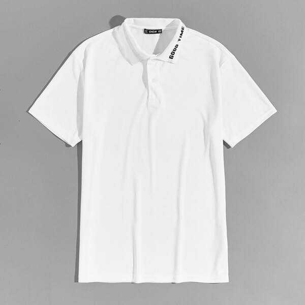 

Men Letter Tape Polo Shirt, White