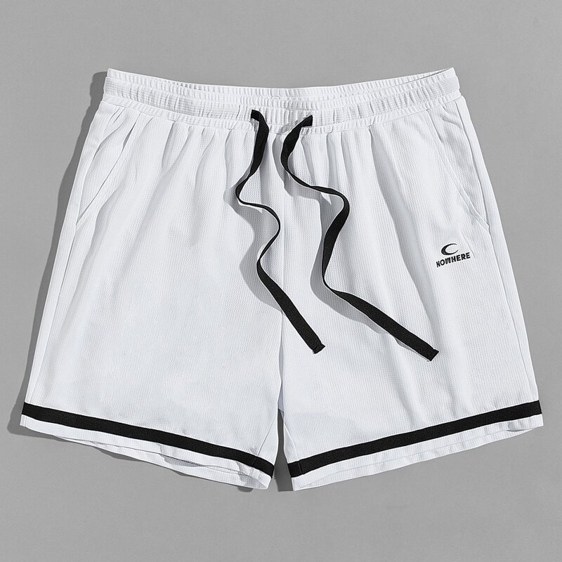 

Guys Drawstring Waist Tape Letter Graphic Shorts, White