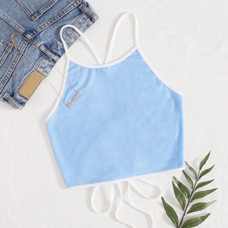 

Lace Up Back Ringer Cami, Blue