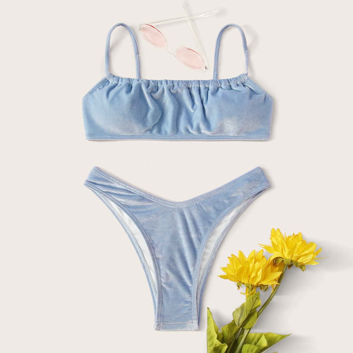 

Velvet High Cut Bikini Swimsuit, Dusty blue