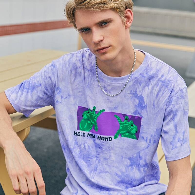 

Guys Gesture Print Tie Dye Tee, Purple
