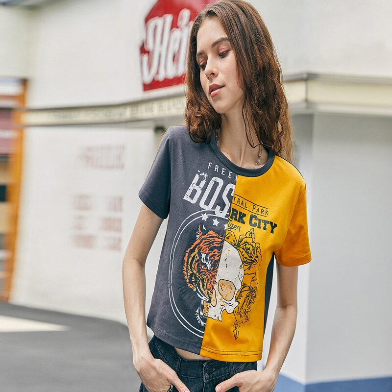 

Animal & Letter Graphic Crop Tee, Multicolor