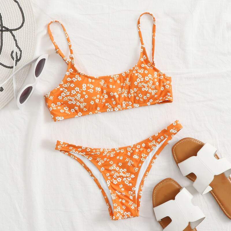 

Ditsy Floral Cheeky Bikini Swimsuit, Orange