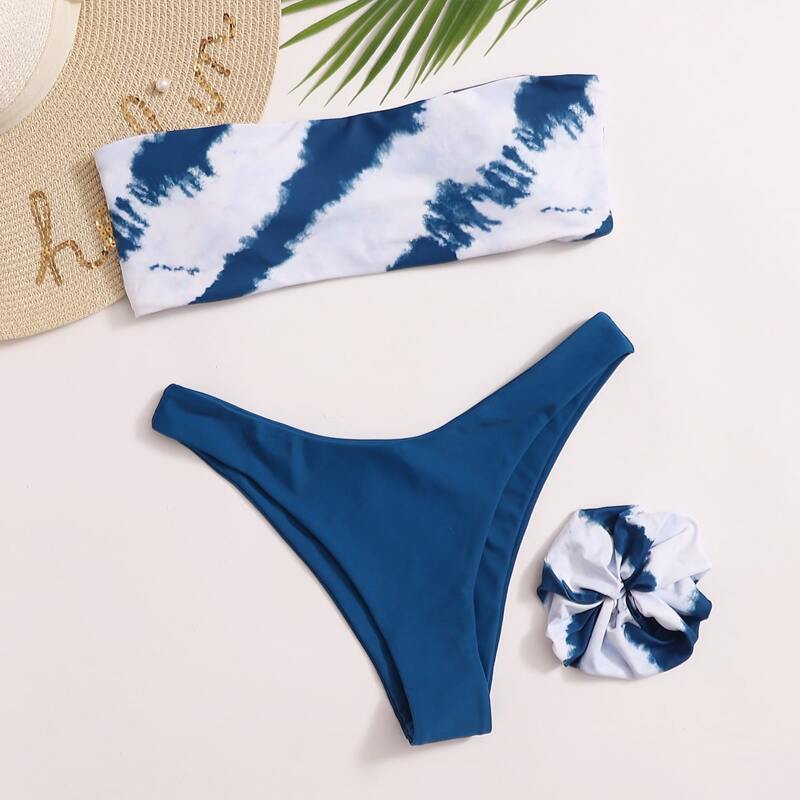 

Tie Dye Bandeau Bikini Swimsuit & Scrunchie, Multicolor