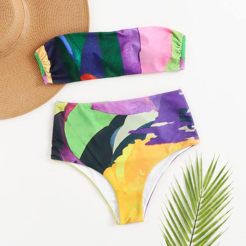 

Color Block Bandeau Bikini Swimsuit, Multicolor