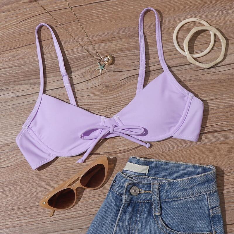 

Tie Front Underwire Bikini Top, Lilac purple