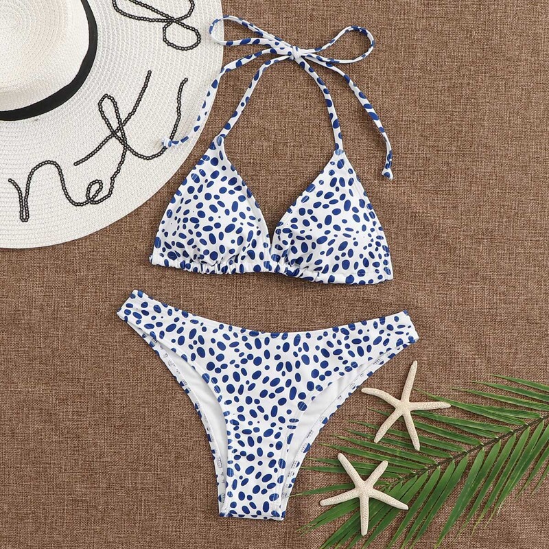 

Dalmatian Tie Back Triangle Bikini Swimsuit, Black and white