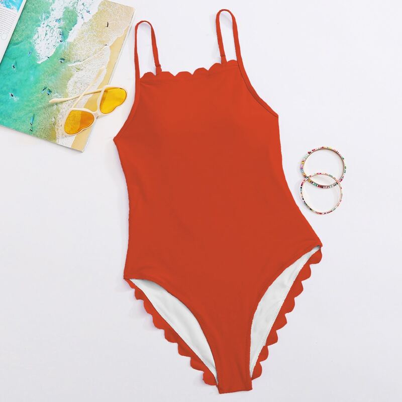 

Scallop Trim One Piece Swimsuit, Orange
