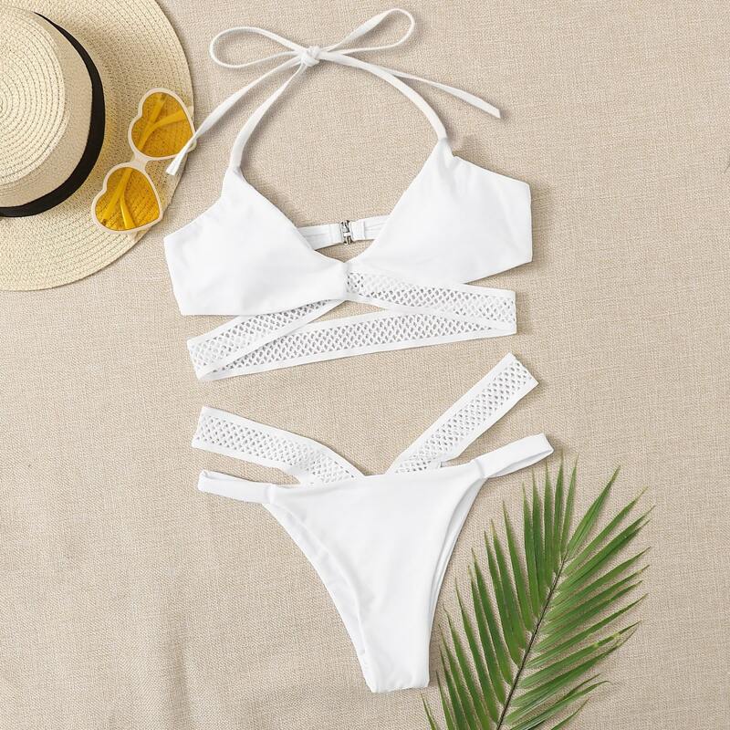

Criss Cross Halter Bikini Swimsuit, White