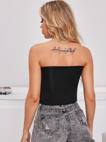 SHEIN Allurite Solid Tube Top - Black - View 2