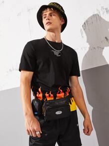 Manfinity Camiseta de hombres con estampado de fuego y figura - Negro - Ver 3