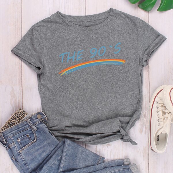 

Slogan Graphic Round Neck Tee, Grey