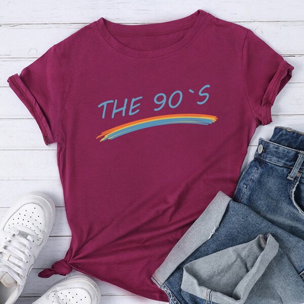 

Slogan Graphic Round Neck Tee, Red violet