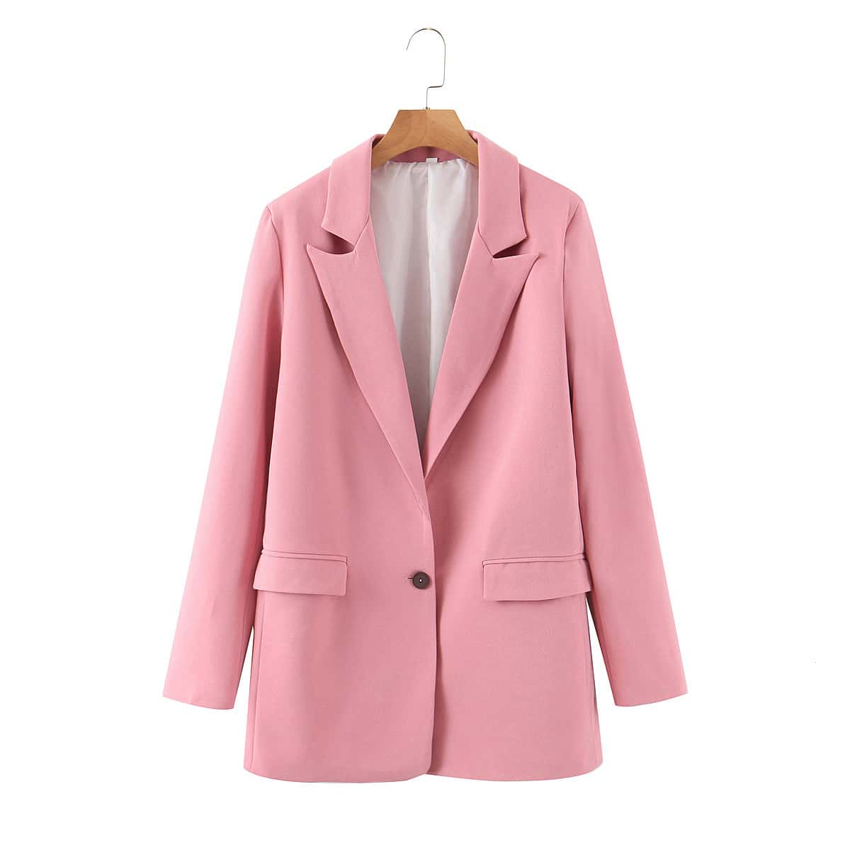 

Solid Single Button Blazer, Dusty pink