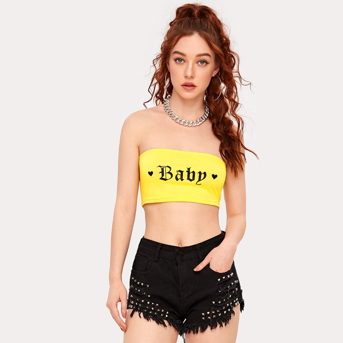 

Heart & Letter Graphic Tube Top, Yellow