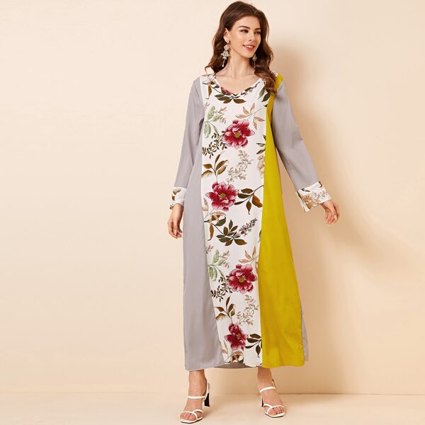 

Big Floral Colorblock Tunic Maxi Dress, Multicolor