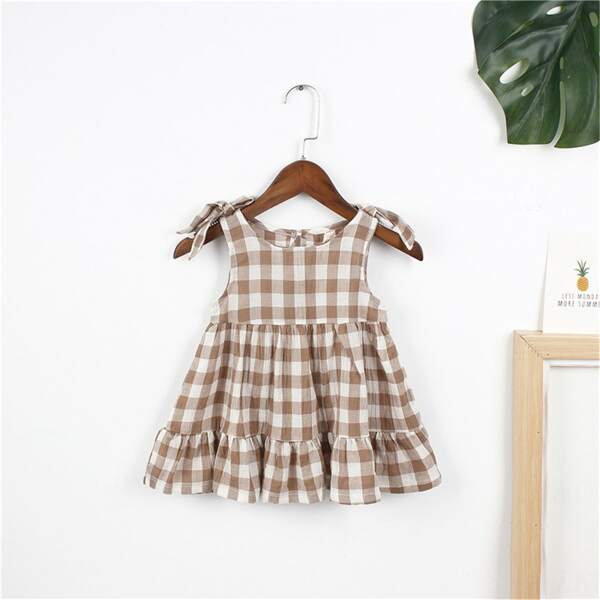 

Toddler Girls Knot Shoulder Ruffle Hem Gingham Dress, Multicolor