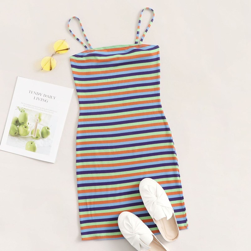 

Rib-knit Striped Cami Dress, Multicolor