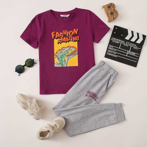 

Boys Dinosaur and Letter Graphic Tee & Joggers Set, Multicolor