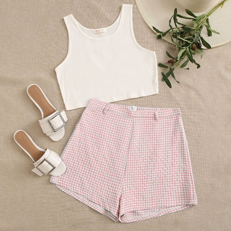 

Ribbed Crop Tank & Gingham Shorts, Multicolor