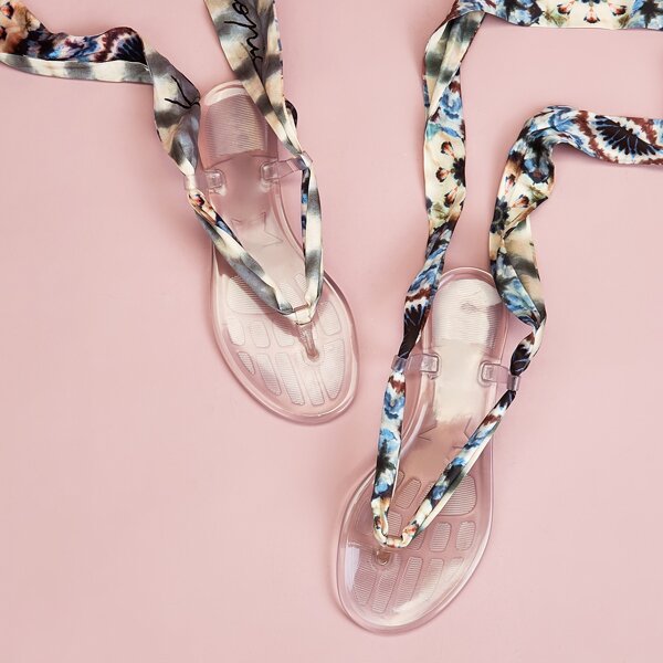 

Toe Post Tie Dye Tie Leg Sandals, Multicolor