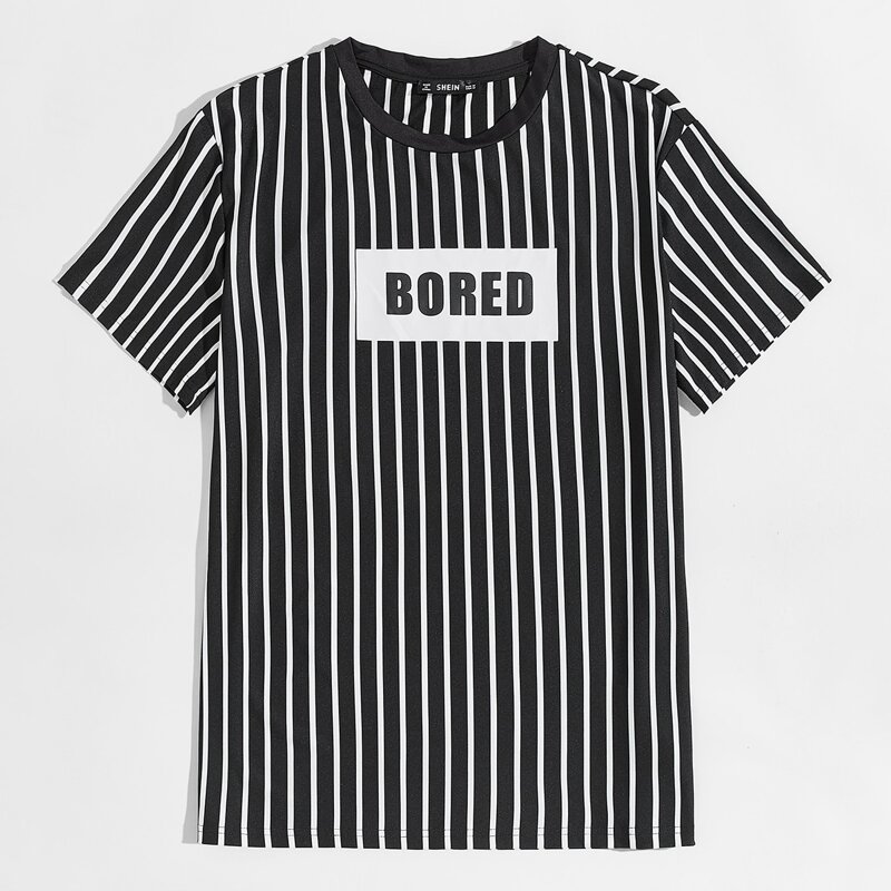 

Guys Letter Graphic Striped Tee, Black