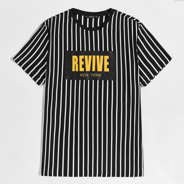 

Men Letter Graphic Striped Tee, Black