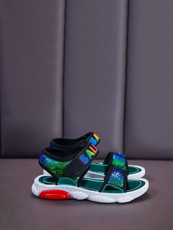 Sandalias Tira Velcro Diseño De Lentejuelas Blanco Shein Sandalias Tira Velcro Diseño De Lentejuelas Blanco Shein