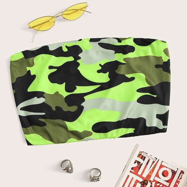 

Camo Print Crop Tube Top, Multicolor