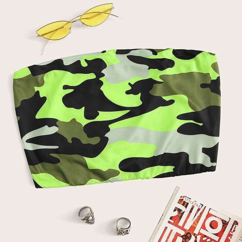 

Camo Print Crop Tube Top, Multicolor