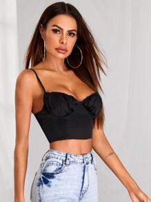 SHEIN Lace-up Back Ruched Bust Crop Cami Top - Black - View 3