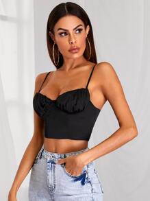SHEIN Lace-up Back Ruched Bust Crop Cami Top - Black - View 5