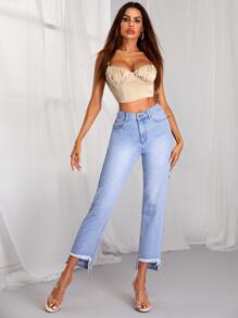 SHEIN Unity Lace-up Back Ruched Bust Crop Cami Top - Apricot - View 3