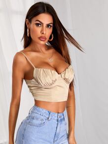 SHEIN Unity Lace-up Back Ruched Bust Crop Cami Top - Apricot - View 5